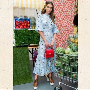 RIXO silk blend tiered midi dress with ruffle details